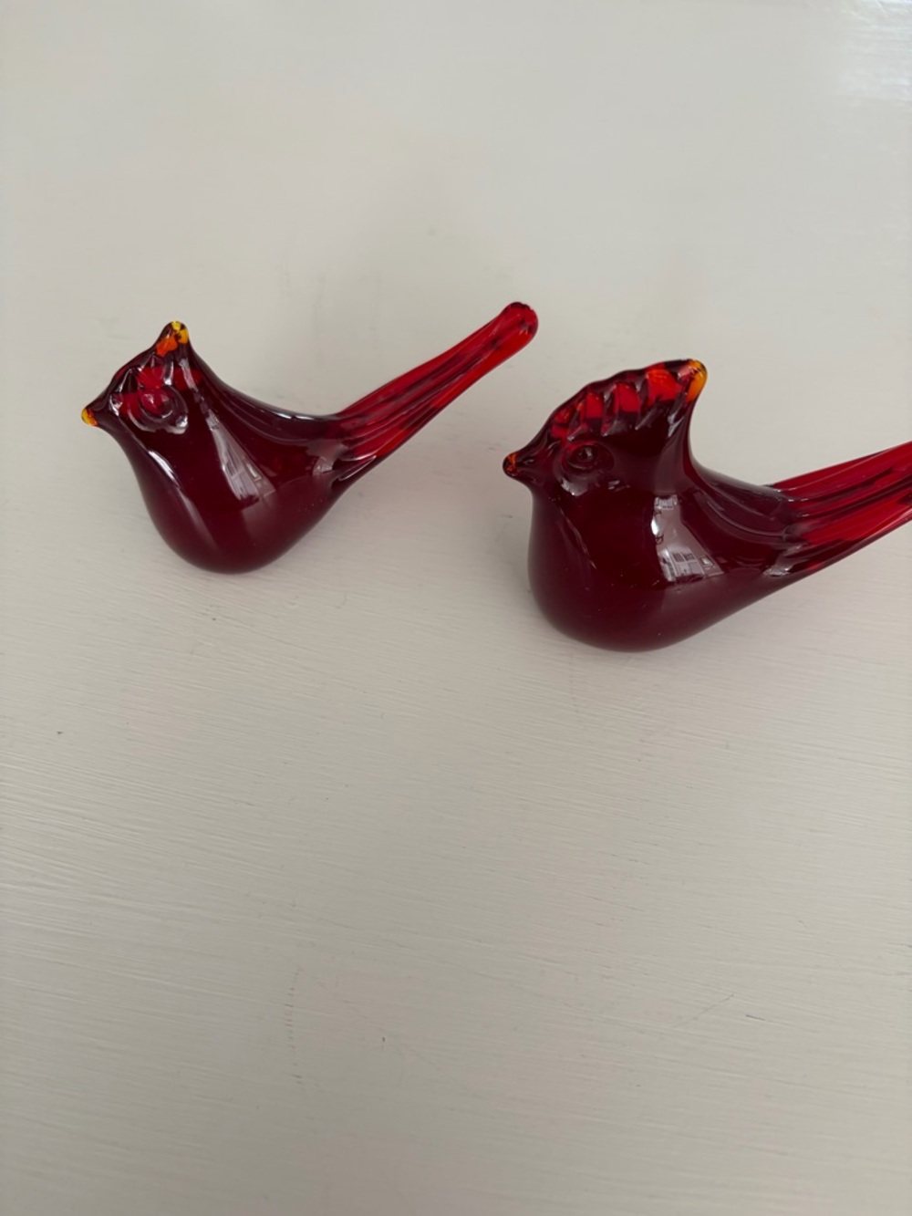 2 Vintage Bosse Sweden cardinals  Red Glass Bird Figurine with Etched Signature